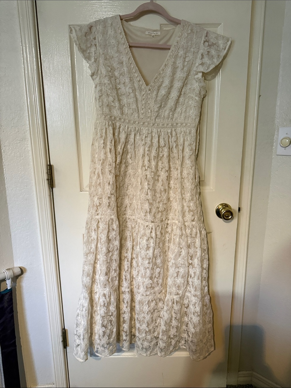 LoveShackFancy Ivory Lace V-Neck Midi Dress NWOT